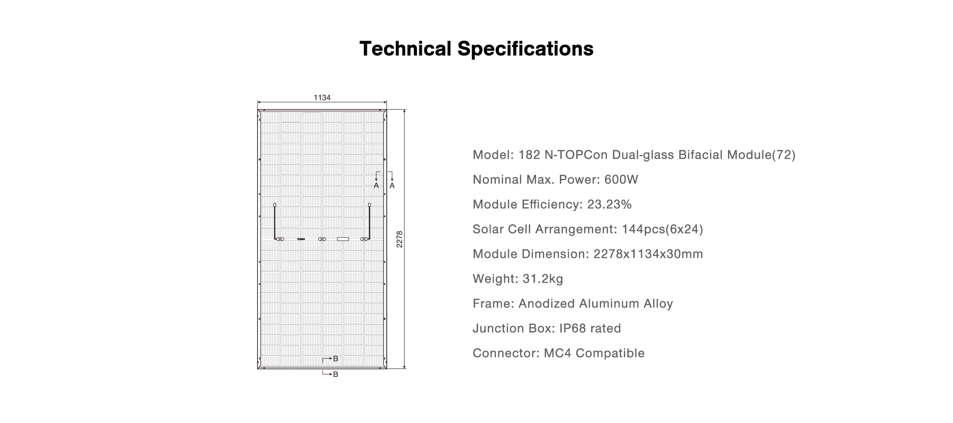 182(72) Bifacial Module technical specifications