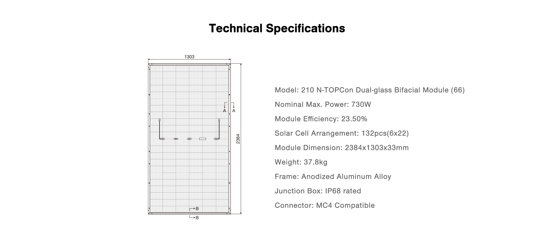 210(66) Bifacial Module technical specifications